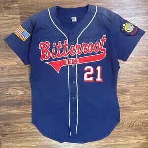 VTG Russell Bitterroot Bucs #21 sun faded streetwear baseball jersey mens Large
